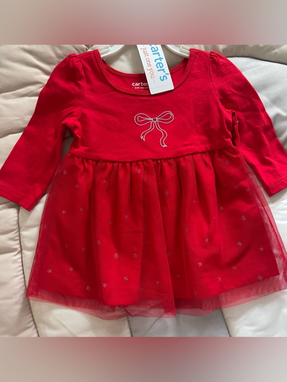 Carter's Christmas Baby 3 Mon Girls 2-Pcs Red Bow Tulle Dress Holiday Festive A5